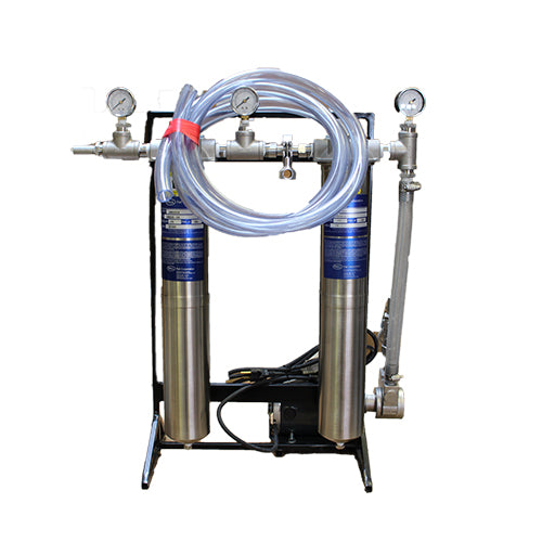 PIWC Double Wine Filter Unit: Two 20" Stainless Steel Housing with a 240gph Stainless Steel Pump product photo