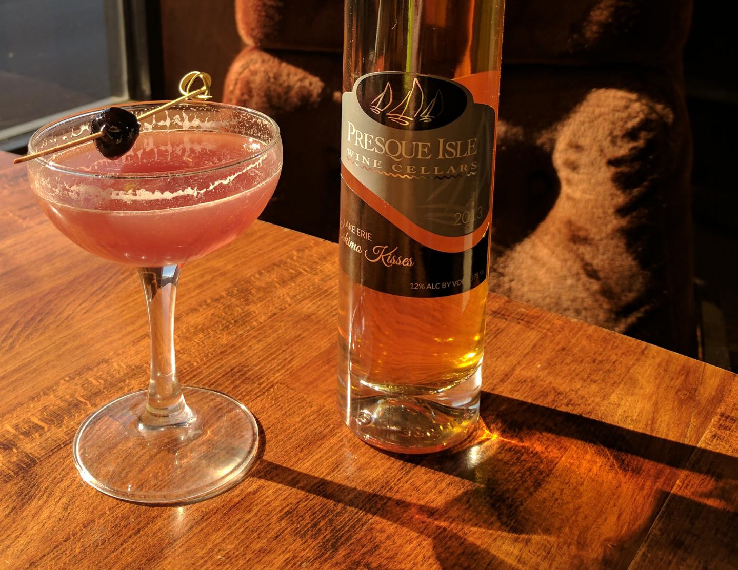 Presque Isle Wine Cellars Eskimo Rose craft cocktail using Eskimo Kisses