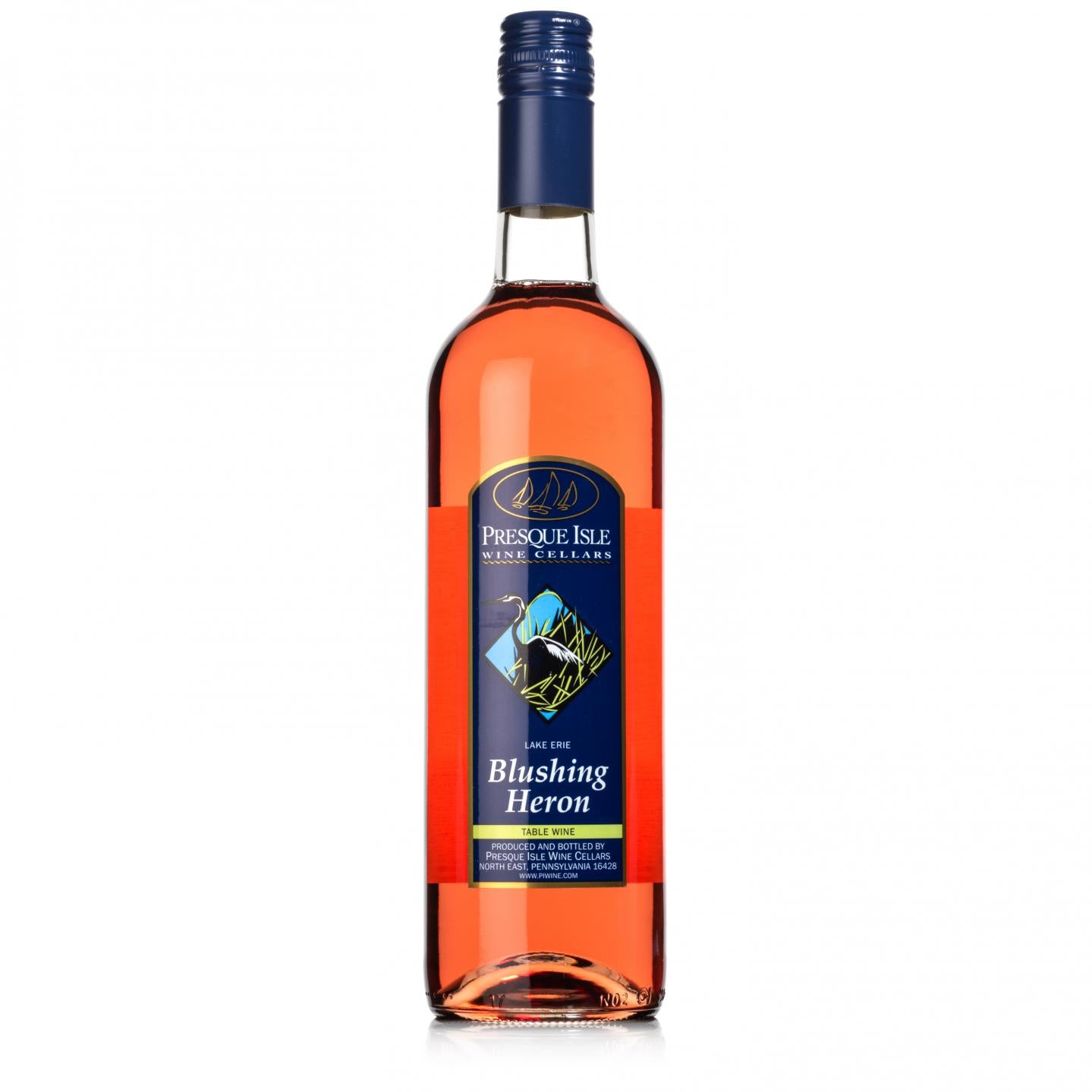 Presque Isle Wine Cellars Blushing Heron sweet Rose blush wine bottle
