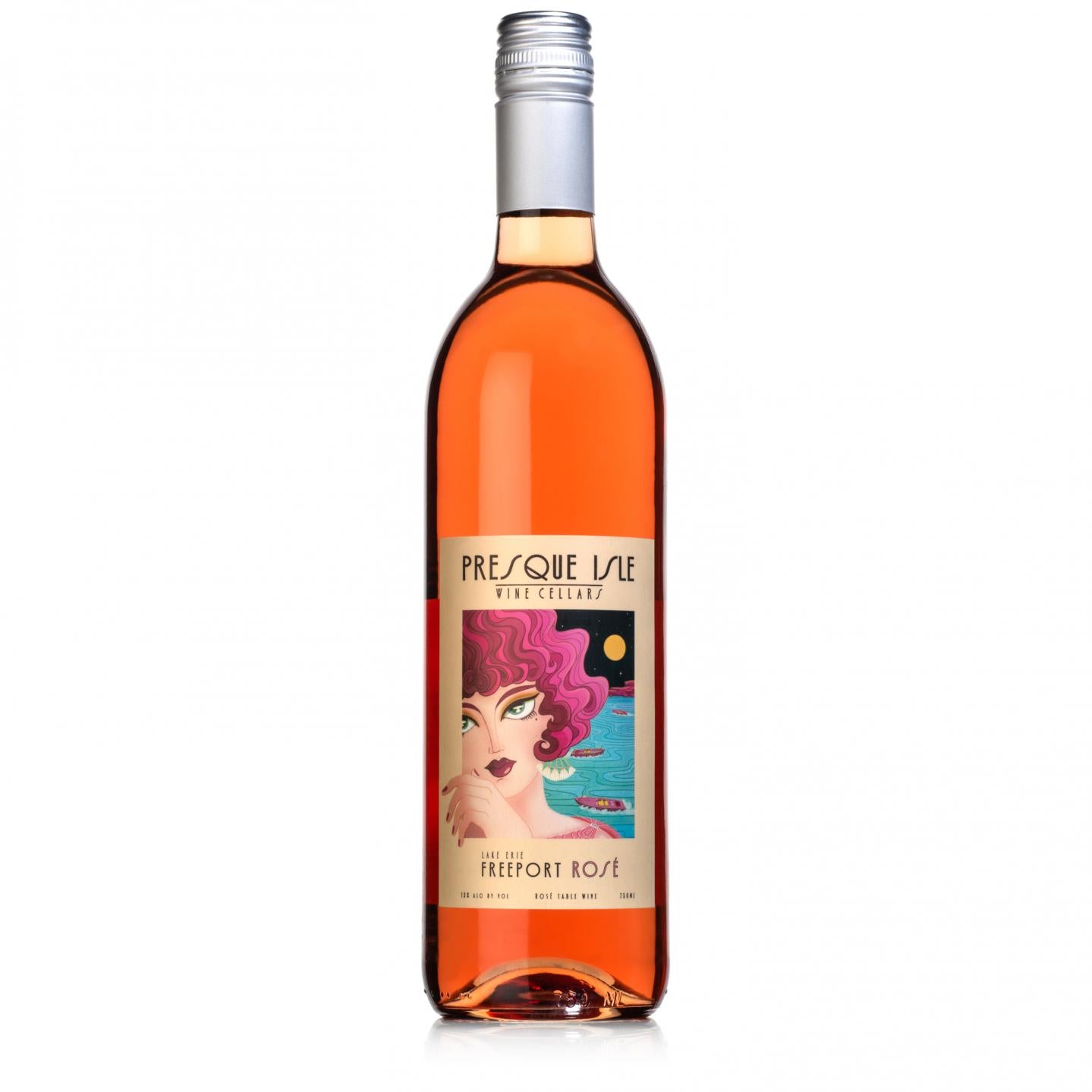 Presque Isle Wine Cellars Freeport Rose semi-dry rose blush wine bottle