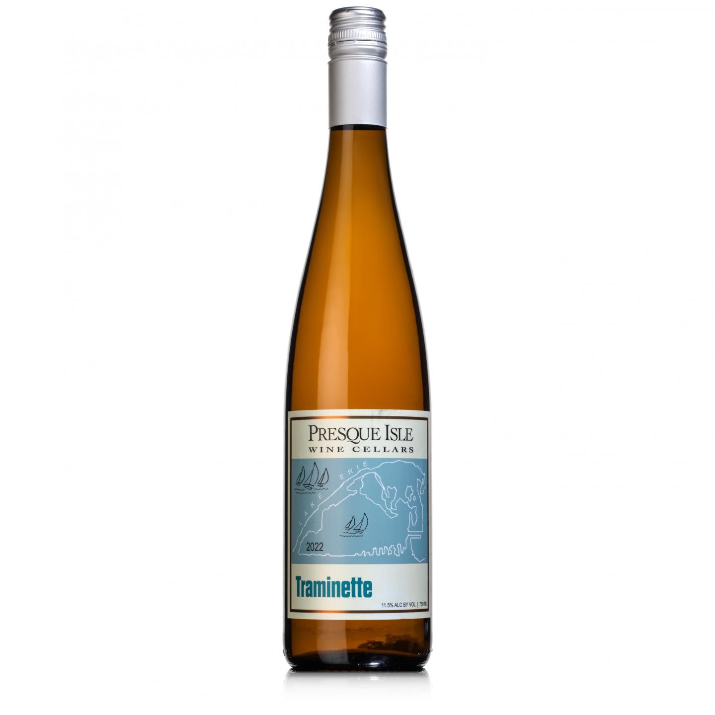 Presque Isle Wine Cellars Traminette semi-dry white wine bottle
